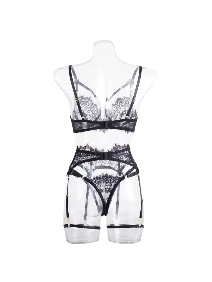 Sexy Lace Cut Out Lingerie Set with Garter Belt LS1507-