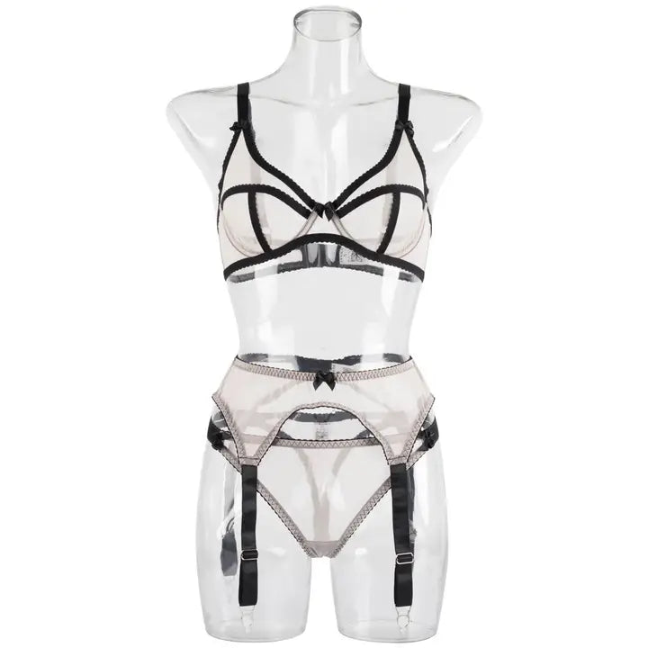 Sweetkama Gauze Garter Belt Bra Lingerie Set