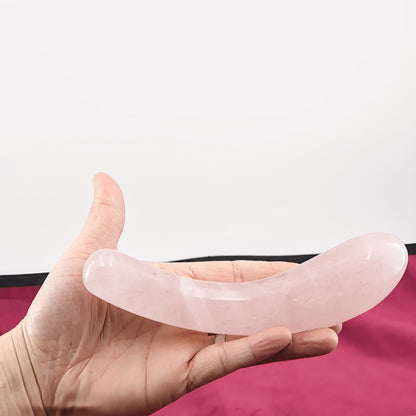 Arcella handcrafted rose quartz crystal wand made from natural rose quartz for meditation, mindfulness, energy work, relaxation, chakra balancing, and holistic self-care.