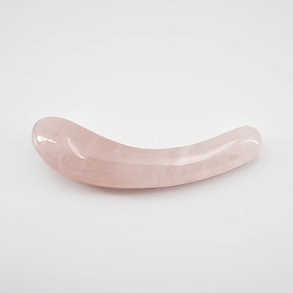 Arcella handcrafted rose quartz crystal wand made from natural rose quartz for meditation, mindfulness, energy work, relaxation, chakra balancing, and holistic self-care.