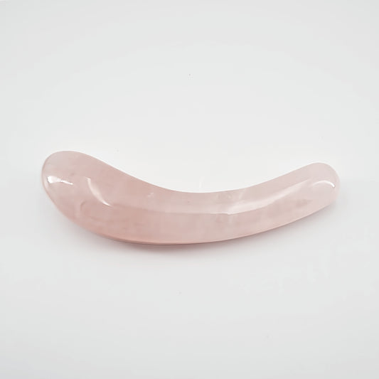 Arcella handcrafted rose quartz crystal wand made from natural rose quartz for meditation, mindfulness, energy work, relaxation, chakra balancing, and holistic self-care.