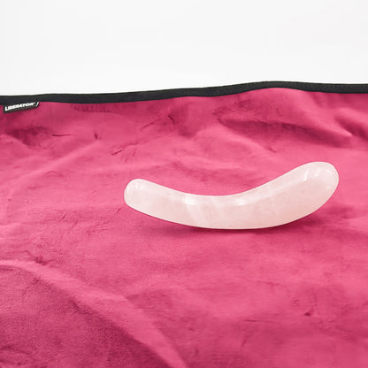 Arcella handcrafted rose quartz crystal wand made from natural rose quartz for meditation, mindfulness, energy work, relaxation, chakra balancing, and holistic self-care.