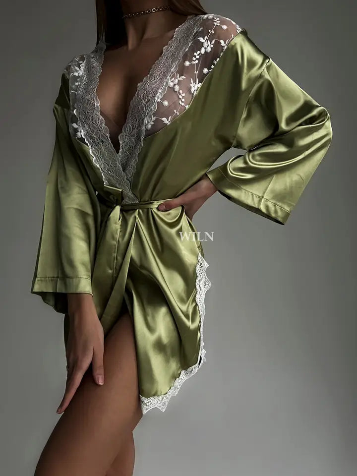 BLISS Luxurious Satin Laced Robe