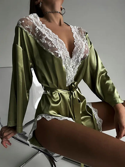 BLISS Luxurious Satin Laced Robe