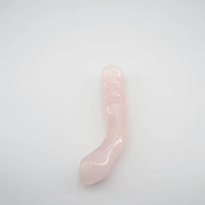 Curvona natural rose quartz crystal wand for meditation, wellness, chakra balancing, relaxation, and energy work.