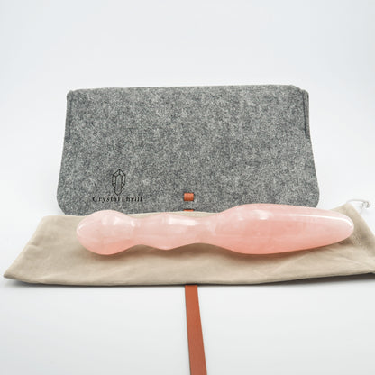 Ellure handcrafted rose quartz crystal wellness wand made from natural rose quartz for meditation, mindfulness, relaxation, energy work, chakra balancing, and luxury self-care rituals.