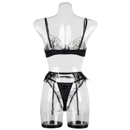 Ladies Color Block Floral Embroidery 3PCS Lingerie Set SKLG4103