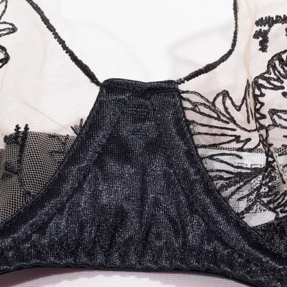 Ladies Color Block Floral Embroidery 3PCS Lingerie Set SKLG4103