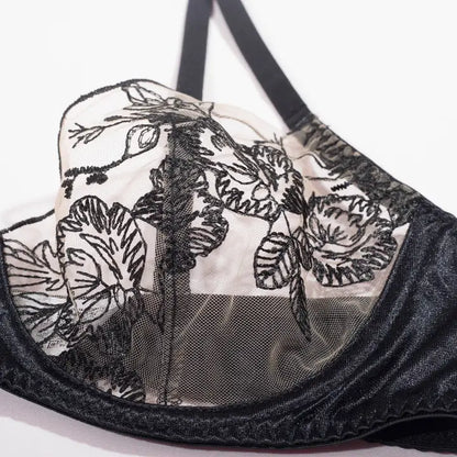 Ladies Color Block Floral Embroidery 3PCS Lingerie Set SKLG4103
