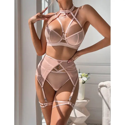 Ladies Solid Color 3PCS Lingerie Set