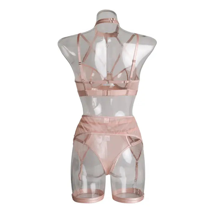 Ladies Solid Color 3PCS Lingerie Set