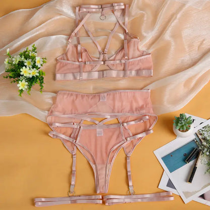 Ladies Solid Color 3PCS Lingerie Set