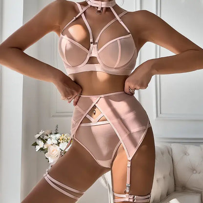 Ladies Solid Color 3PCS Lingerie Set