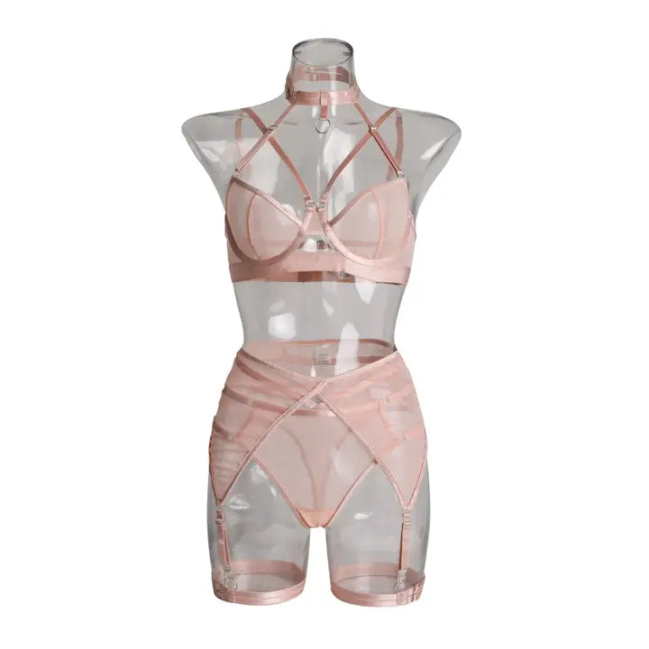 Ladies Solid Color 3PCS Lingerie Set