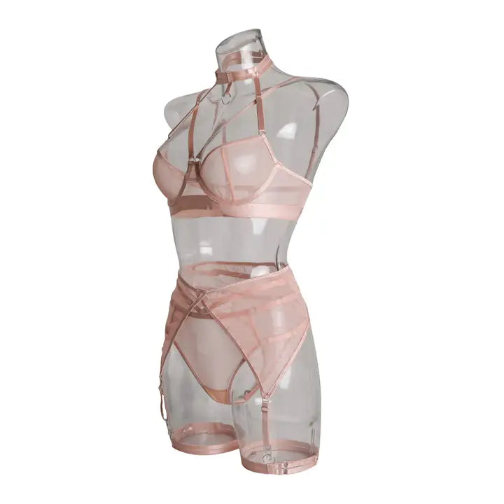 Ladies Solid Color 3PCS Lingerie Set