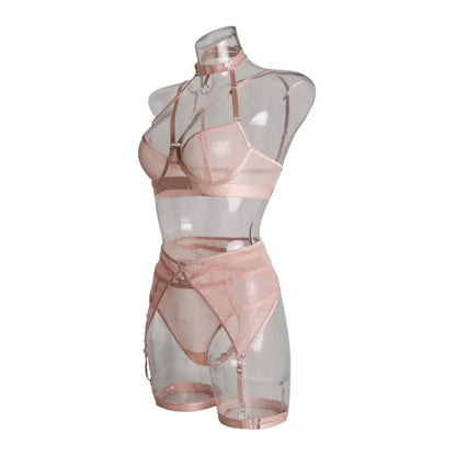 Ladies Solid Color 3PCS Lingerie Set