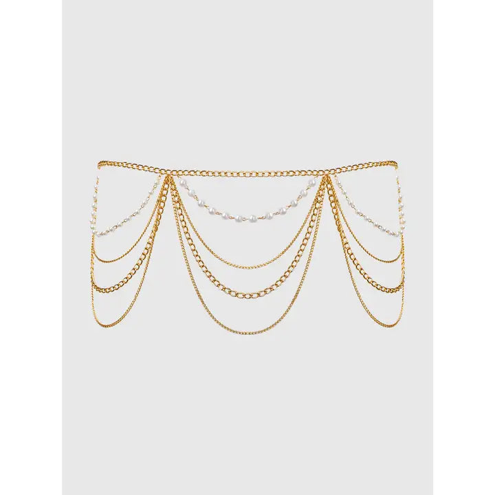 Pearl & Chain Draped Garter