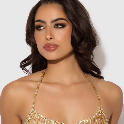Rhinestone Dangle V-Neck Bra