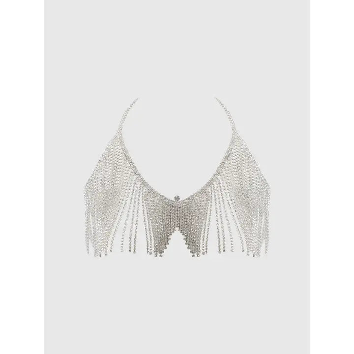 Rhinestone Dangle V-Neck Bra