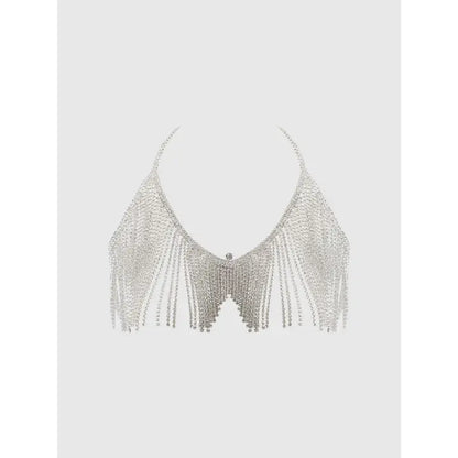 Rhinestone Dangle V-Neck Bra