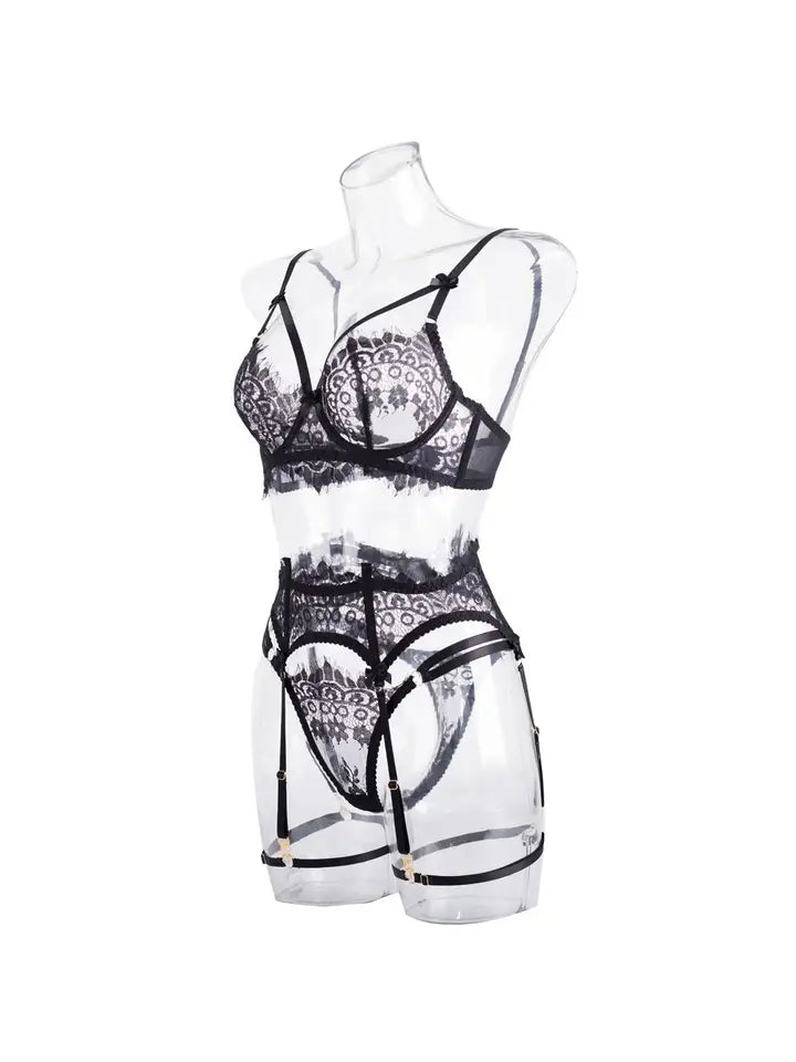 Sexy Lace Cut Out Lingerie Set with Garter Belt LS1507-