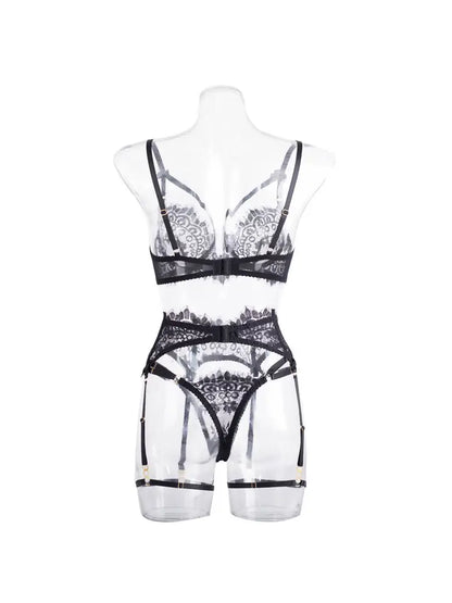 Sexy Lace Cut Out Lingerie Set with Garter Belt LS1507-