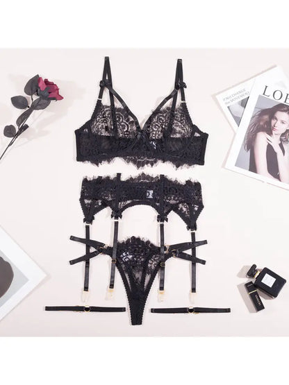 Sexy Lace Cut Out Lingerie Set with Garter Belt LS1507-