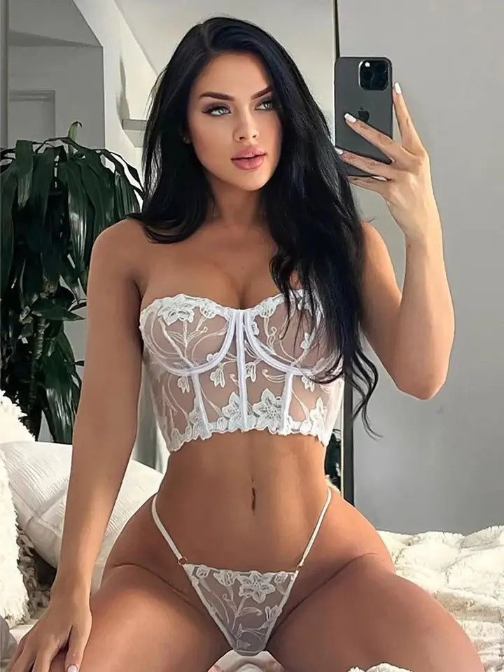 Sweetkama 2PCS Embroidered Lingerie Set