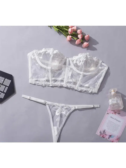 Sweetkama 2PCS Embroidered Lingerie Set