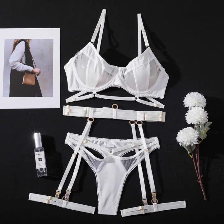 Sweetkama Black See Through Lingerie Set with Garter Belt