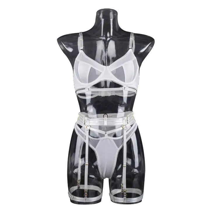Sweetkama Black See Through Lingerie Set with Garter Belt