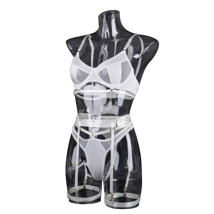 Sweetkama Black See Through Lingerie Set with Garter Belt