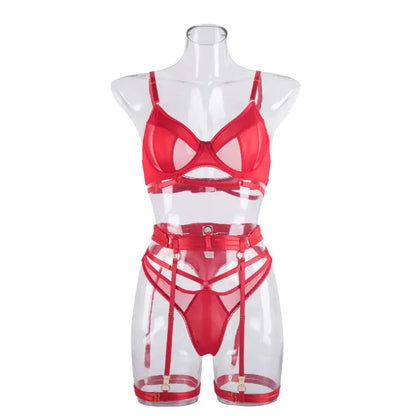 Sweetkama Black See Through Lingerie Set with Garter Belt