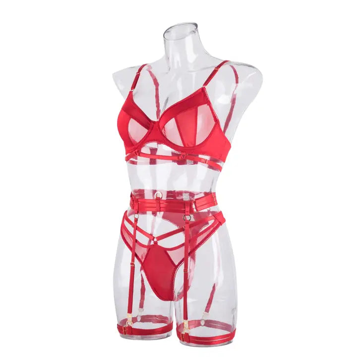 Sweetkama Black See Through Lingerie Set with Garter Belt