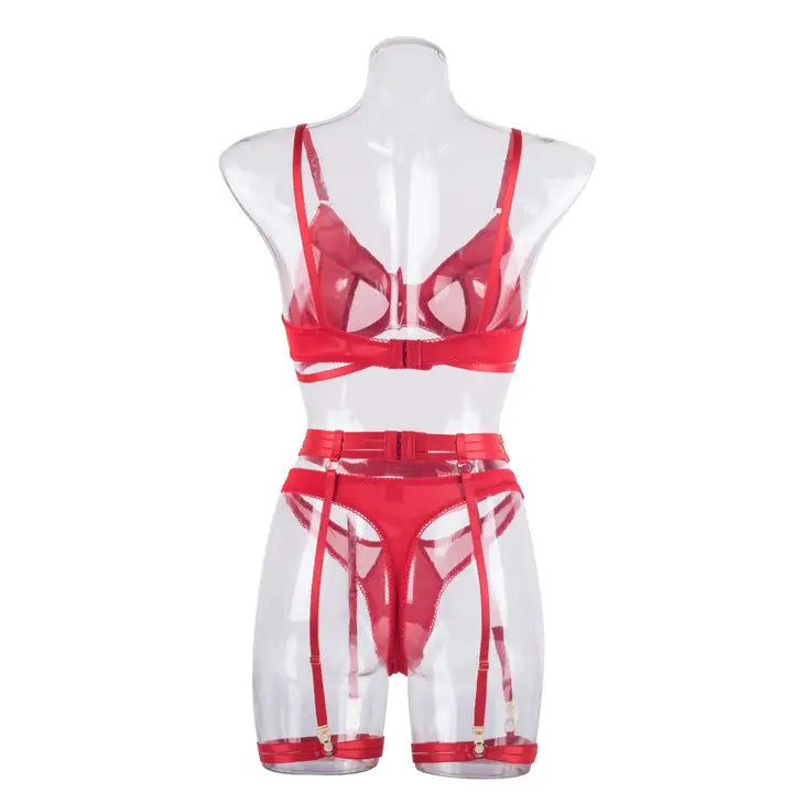 Sweetkama Black See Through Lingerie Set with Garter Belt