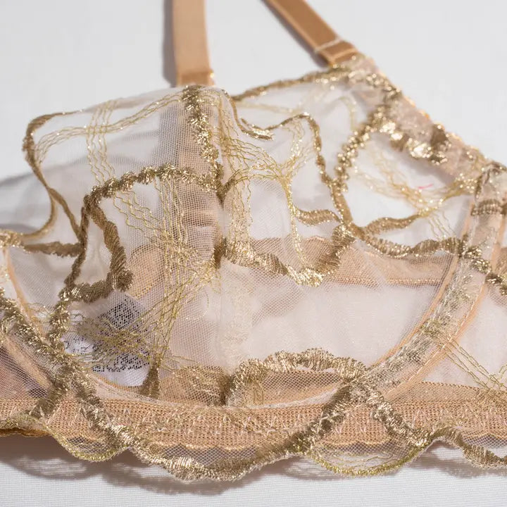 Sweetkama Golden Gathering Garter Belt Bra Lingerie Set
