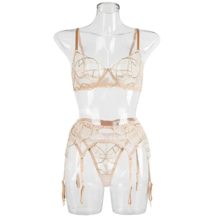 Sweetkama Golden Gathering Garter Belt Bra Lingerie Set