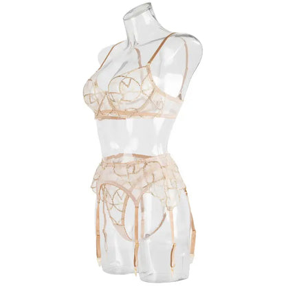 Sweetkama Golden Gathering Garter Belt Bra Lingerie Set