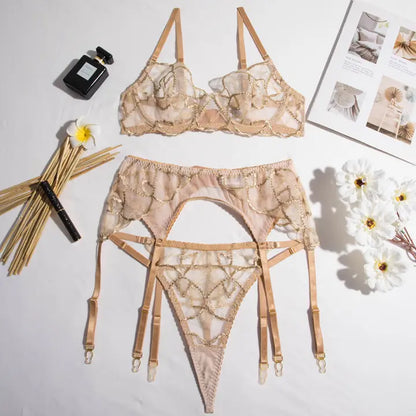 Sweetkama Golden Gathering Garter Belt Bra Lingerie Set