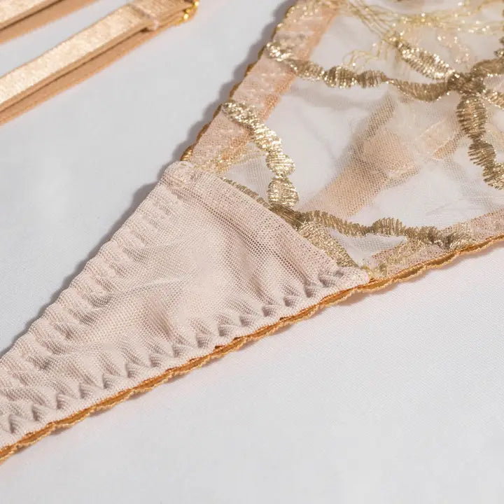 Sweetkama Golden Gathering Garter Belt Bra Lingerie Set