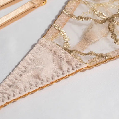 Sweetkama Golden Gathering Garter Belt Bra Lingerie Set
