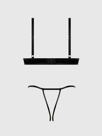TRINITY PATENT BRA & LACE UP CROTCHLESS PANTY SET