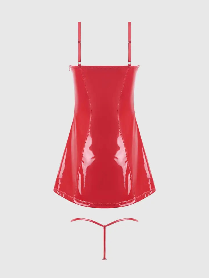 TRINITY PATENT CHEMISE & G-STRING SET