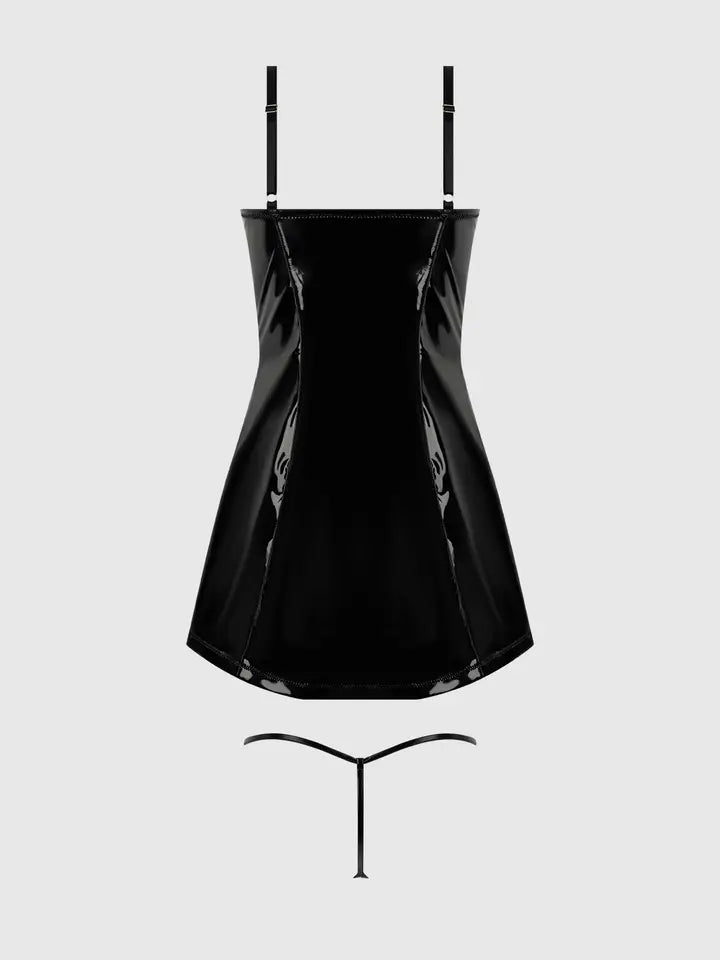TRINITY PATENT CHEMISE & G-STRING SET