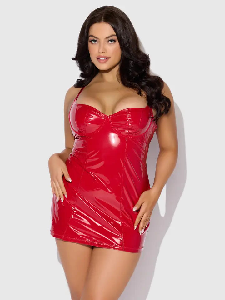TRINITY PATENT CHEMISE & G-STRING SET
