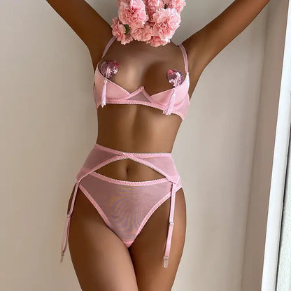 Tassel Sexy Lingerie Set with Garter Belt