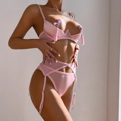 Tassel Sexy Lingerie Set with Garter Belt