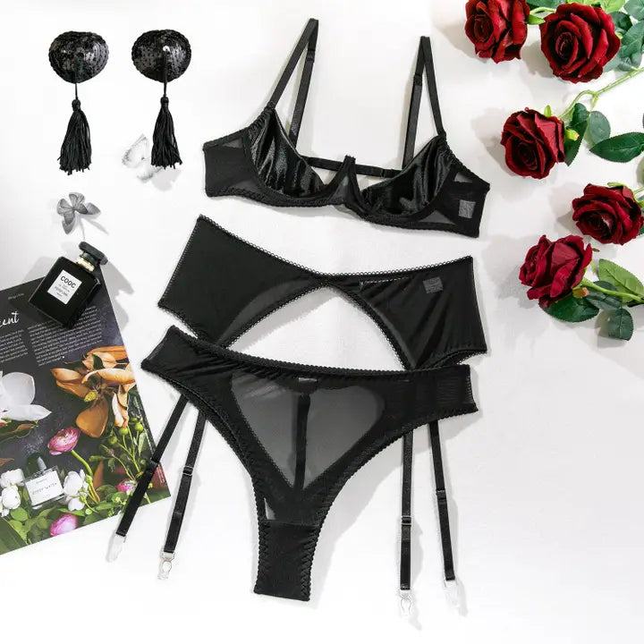 Tassel Sexy Lingerie Set with Garter Belt