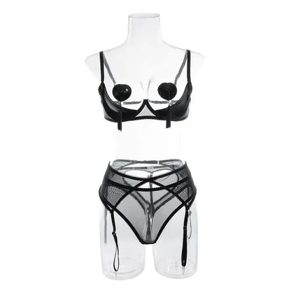 Tassel Sexy Lingerie Set with Garter Belt