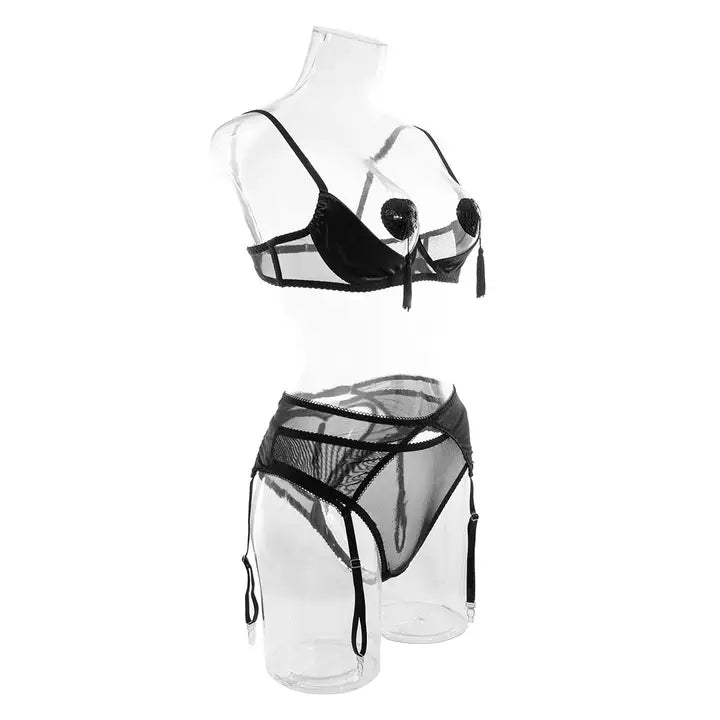 Tassel Sexy Lingerie Set with Garter Belt